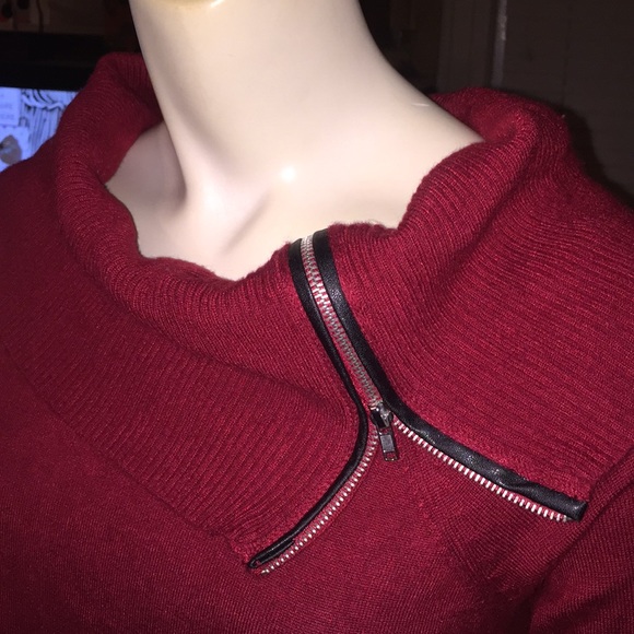 Red sweater with zippered cowl neck. - Picture 2 of 4